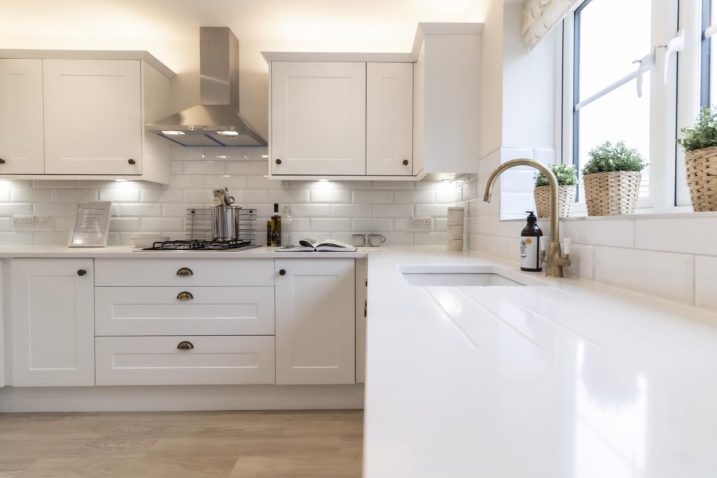 An example of our kitchens, with quartz from our Little Extras range